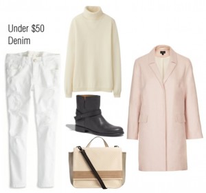 Sweet Lemon Media shows us winter white done right, with white denim jeans by American Eagle.
