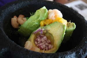 The Yucatan guacamole topped with fresh shrimp.